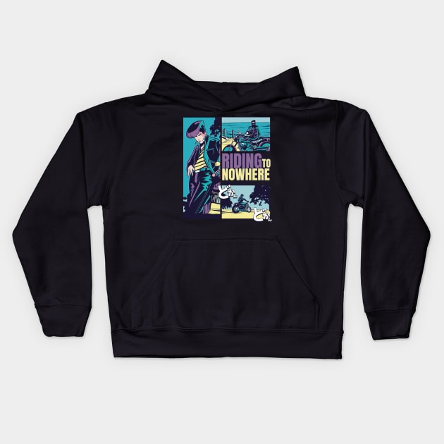 Anime Vaporwave Riding Nowhere Kids Hoodie by DopamIneArt